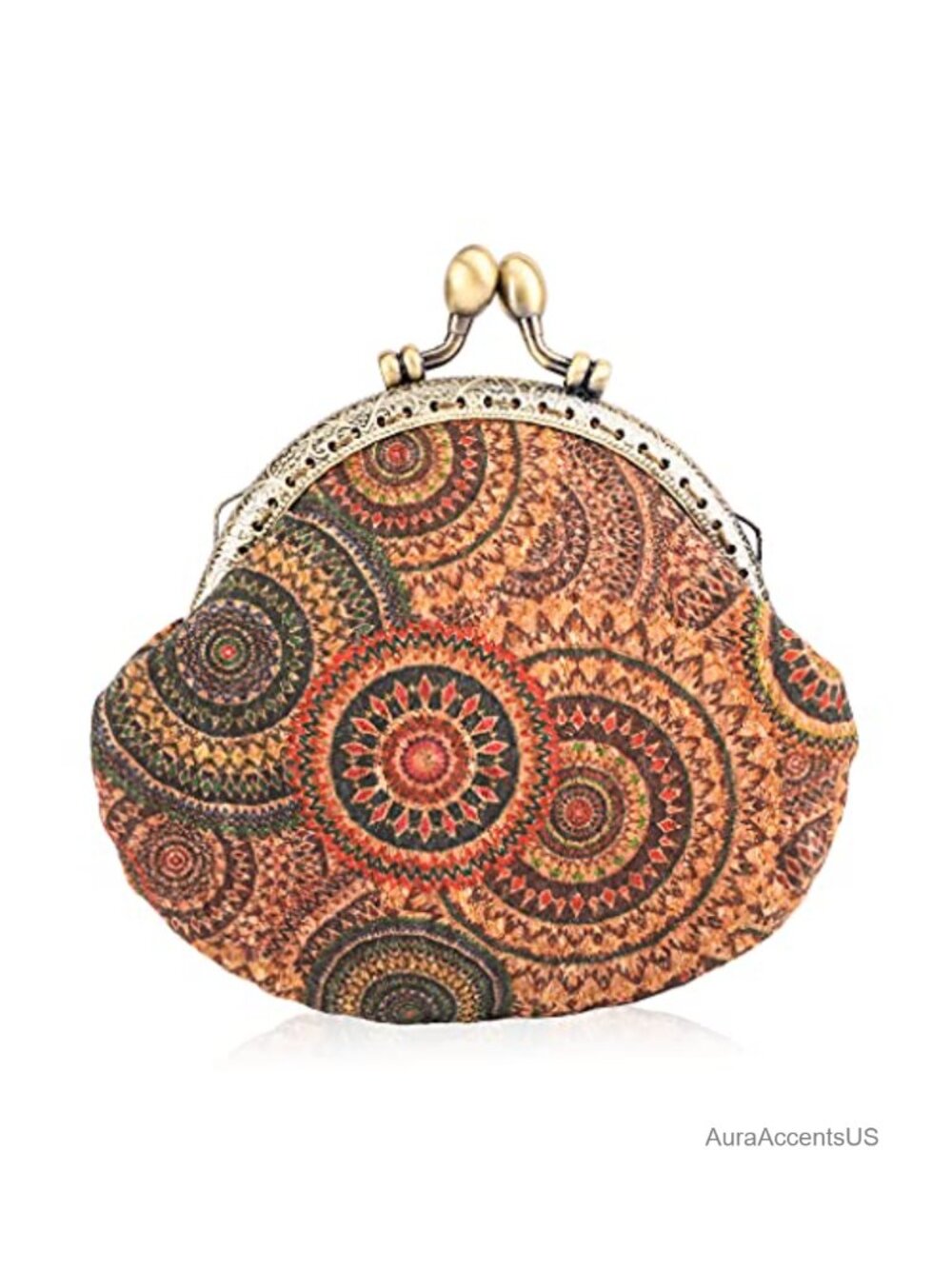 Vintage Floral Kiss-lock Coin Purse PU Leather Wood Grain Key Holder Wallet